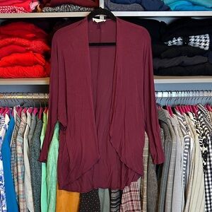 Painted Threads maroon long dolman sleeve open front jersey knit kimono size XS